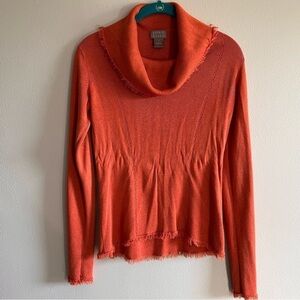 Sigrid Olsen Rust Orange Fringe Cowlneck Silk Blend Sweater Small